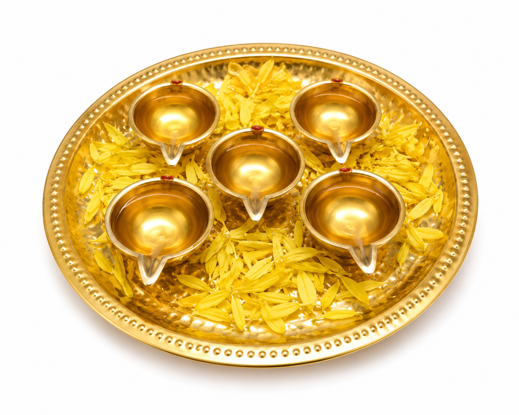 Brahmamuhurtha Diya Set [Brass] - Set of 5 Diyas and 1 Plate