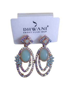 Fancy Jade Green Stone And Crystal Stud Earrings