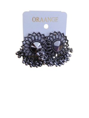 Fancy Black Chakram Stud Earrings