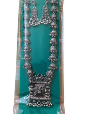 Fancy Oxydized Long Necklace with Earring Lakshmi Design