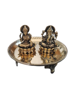 Antique Ganesha & Lakshmi Figurines with Platform [Brass]