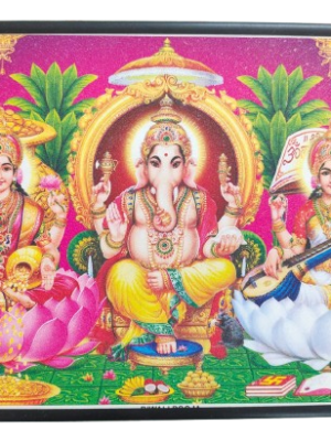 Ganesha, Lakshmi, and Saraswathi Photo - Frameless Beading with Glitter Matt Finish [Small]