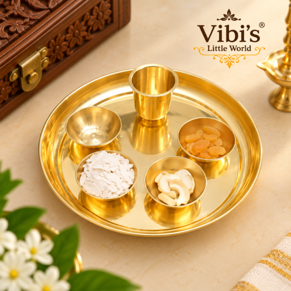 Naivedyam Set - Set of 1 Plate and 5 Bowls [Brass]