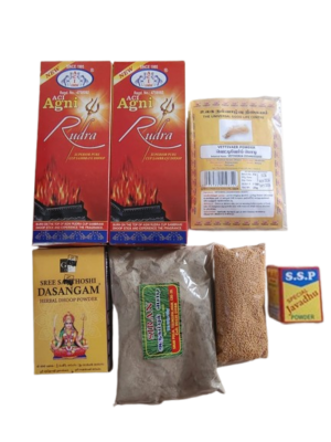 Sambrani Combo [Agni Empty Cup Sambrani x 2, Dasangam Powder x 1, Yellow Mustard (Ven Kadugu) x 1, Javathu Powder Big x 1, Vettiver Powder x 1, Arugampul Powder x 1]