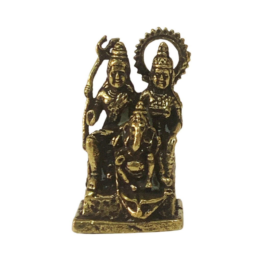 Shiv Parvathi With Ganesha Miniature [Brass] [1 Inch]