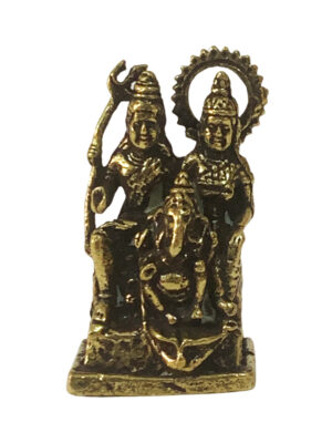 Shiv Parvathi With Ganesha Miniature [Brass] [1 Inch]