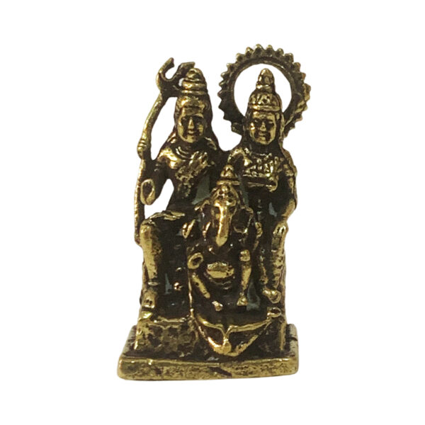 Shiv Parvathi With Ganesha Miniature [Brass] [1 Inch]