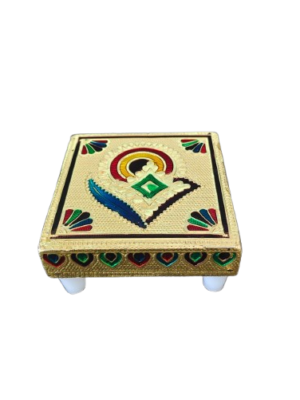 Wooden Pooja Peedam [Square] [3 Inch] [Golden Cover]