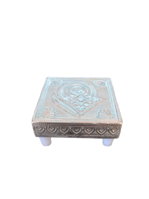 Wooden Pooja Peedam [Square] [3 Inch] [Silver Cover]
