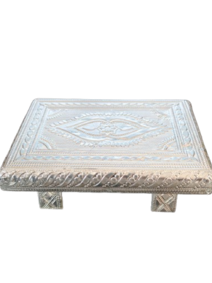 Wooden Pooja Peedam [Rectangle] [6 x 4 Inch] [Silver Cover]