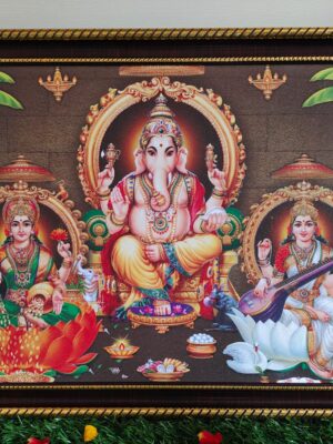 Ganesha, Lakshmi, and Saraswathi Photo Frame With Glitter Matt Finish [12 Inch x 18 Inch]