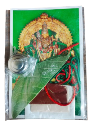 Thiruchendur Prasadham Set - [Aragaja x 1, Panneer Ila Prasadam x 1, Kumkumam x 1, Basmam x 1, Red Rope x 1, Green Rope x 1, Thiruchendur Murugan Photo x 1] [Pre-Booking] [15 days]