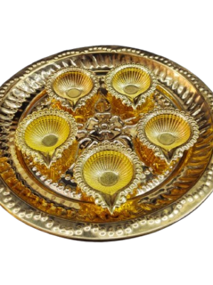 Mini Brahma Muhurtha Set [Set of 5 Light Weight Diyas with a 1 Plate] [Brass]