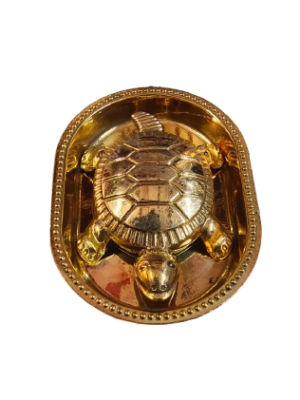 Feng Shui Tortoise With Plate For Good Luck [Brass] [Large]
