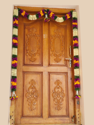 Toran For Door Frame - Artificial Garland - Gaja Maala - Jasmine Buds Chakram and Purple and Yellow Flower Style [Handmade]