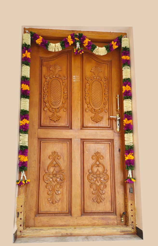 Toran For Door Frame - Artificial Garland - Gaja Maala - Jasmine Buds Chakram and Purple and Yellow Flower Style [Handmade]