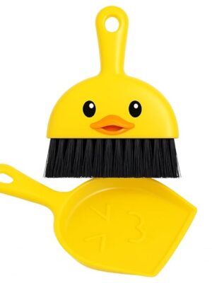 Mini Broom and Dustpan Set – Compact Handheld Sweeper for Car, Desk, Table & Office – Durable Plastic, Soft Bristles, Hanging Loop – Portable & Kid-Friendly (Yellow, 6.69” x 6.29”)