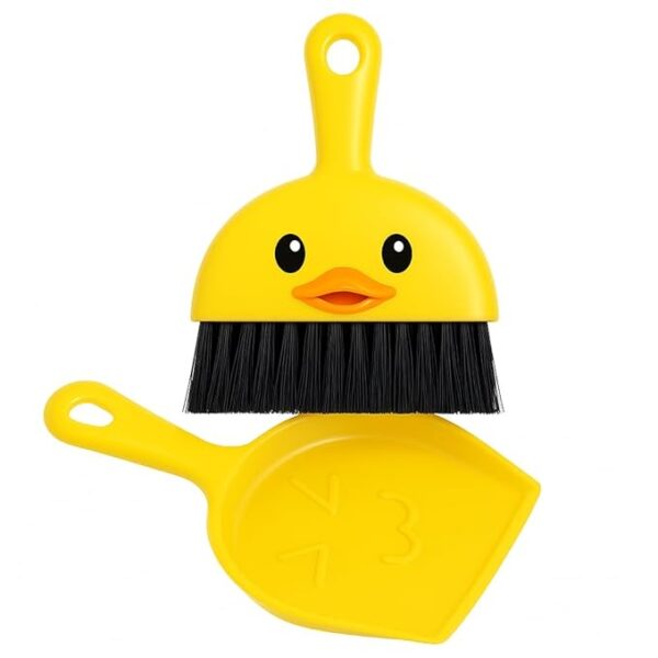 Mini Broom and Dustpan Set – Compact Handheld Sweeper for Car, Desk, Table & Office – Durable Plastic, Soft Bristles, Hanging Loop – Portable & Kid-Friendly (Yellow, 6.69” x 6.29”)
