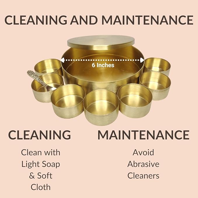 Traditional Pure Brass Masala Box 6 Inches size with Spoon |7 Containers |Floral Engraving |Brass Masala Box| Anjarai Petti for Kitchen and Storage - Image 4
