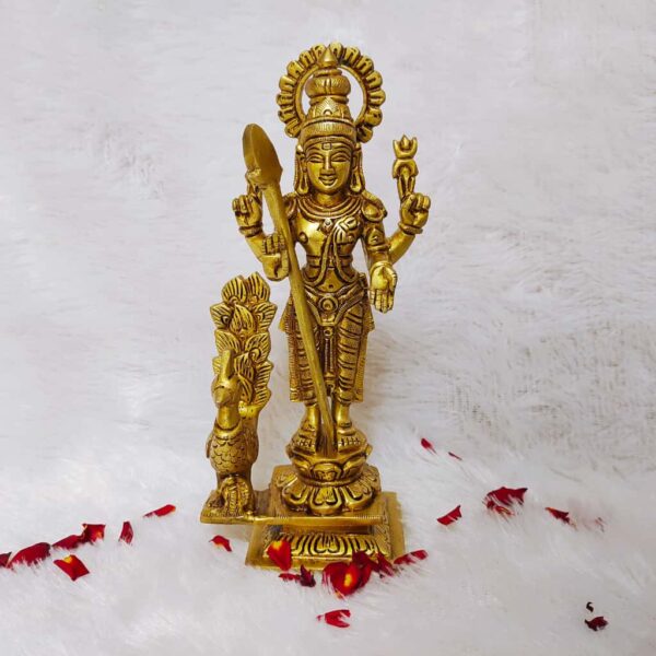 Murugan Statue [Brass] [8 Inches] [1.2Kg] – Lord Murugan Brass Idol for Home Temple & Devotional Decor