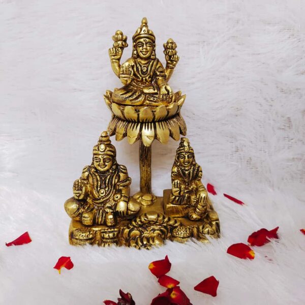 Lakshmi With Kubera And Radhi Statue [Brass] [5 Inches] [600g] – Divine Brass Idol Set for Wealth, Prosperity & Abundance