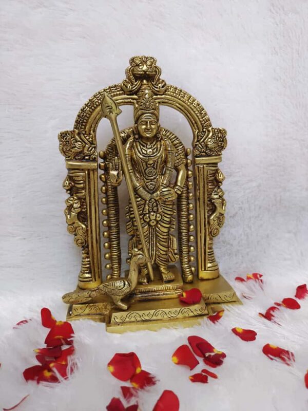 Murugan Statue With Arch [Brass] [8.5 Inch] [2.3Kg] – Majestic Lord Murugan Brass Idol for Temple & Home Decor