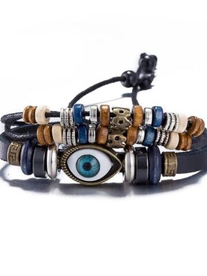 Leather Bracelets for Men & Women With Evil Eye Elements – Stylish Fashion & Casual Wear