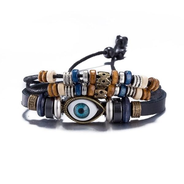 Leather Bracelets for Men & Women With Evil Eye Elements – Stylish Fashion & Casual Wear