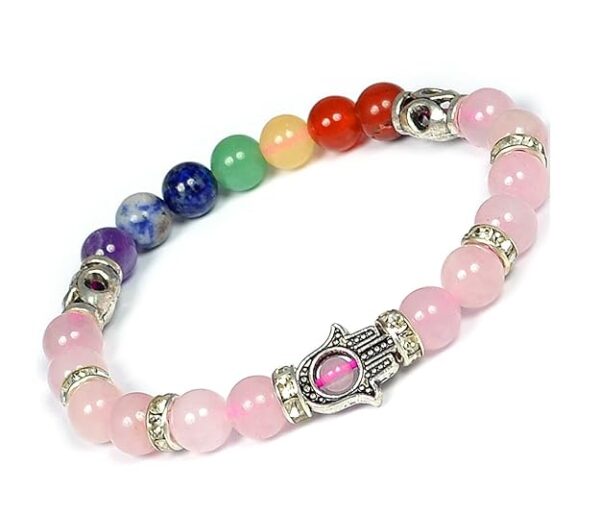 Rose Quartz & Seven Chakra Crystal Bracelet With Certificate [8mm] – Certified Healing Bracelet for Love, Peace & Energy Balance