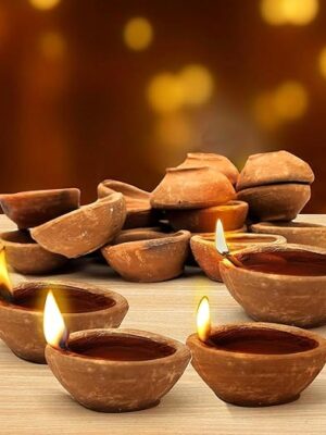 Terracotta Diya Set of 12 Pcs [Terracotta] [Small] – Traditional Clay Lamps for Pooja & Festivals