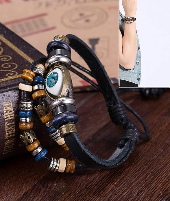 Leather Bracelets for Men & Women With Evil Eye Elements – Stylish Fashion & Casual Wear - Image 3