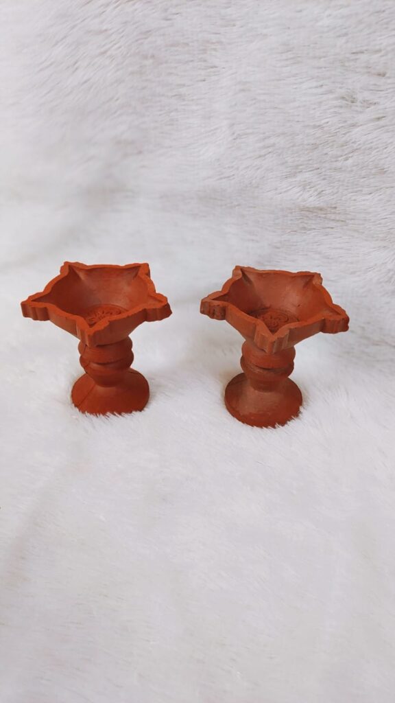 5 Face Handmade Terracotta Diya With Stand [4 Inches] [2 Pcs] [Terracotta] – Traditional Multi-Wick Deepam for Pooja & Festivals
