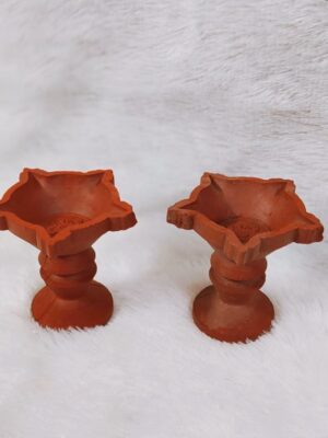 5 Face Handmade Terracotta Diya With Stand [4 Inches] [2 Pcs] [Terracotta] – Traditional Multi-Wick Deepam for Pooja & Festivals