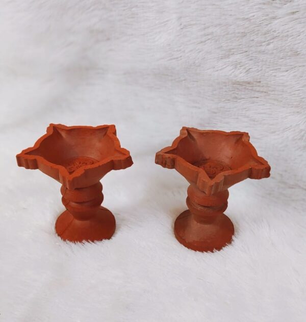 5 Face Handmade Terracotta Diya With Stand [4 Inches] [2 Pcs] [Terracotta] – Traditional Multi-Wick Deepam for Pooja & Festivals