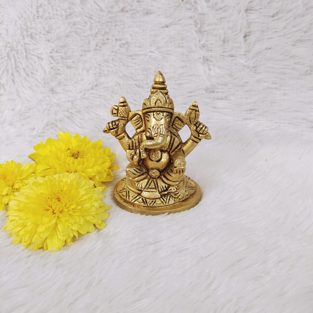 Ganesha Statue [Brass] [3.25 Inches] – Lord Ganesh Brass Idol for Wisdom, Success & New Beginnings