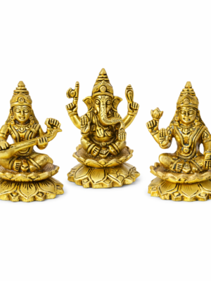 Ganesha, Lakshmi & Saraswathi Statue Combo [Brass] [1.4 Kg] [3.5 Inches] – Divine Brass Trio for Wisdom, Wealth & Success