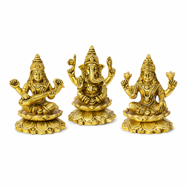 Ganesha, Lakshmi & Saraswathi Statue Combo [Brass] [1.4 Kg] [3.5 Inches] – Divine Brass Trio for Wisdom, Wealth & Success