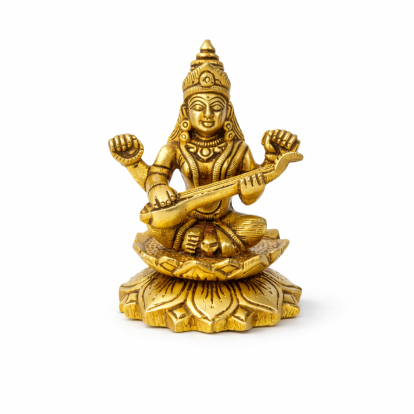 Goddess Saraswathi Statue [Brass] [3.5 Inches] [450g] – Divine Brass Idol for Knowledge, Wisdom & Learning