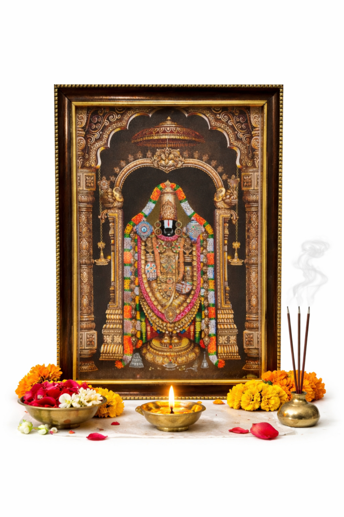 Tirupathi Balaji Photo Frame With Glitter Matt Finish [A4 Size] [12 x 10 Inches] – Lord Venkateswara Wall Frame for Home Temple & Decor