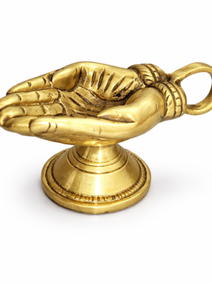 Hands Diya With Stand and Handle [Brass] [220g] [2 x 4.5 Inch] – Traditional Brass Deepam for Aarti & Pooja
