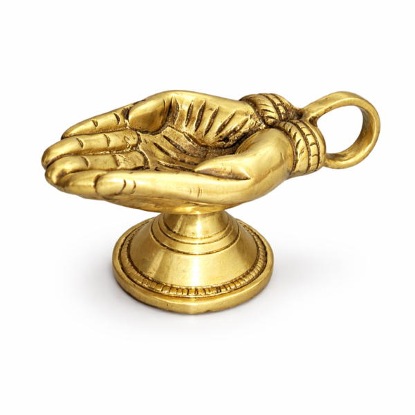 Hands Diya With Stand and Handle [Brass] [220g] [2 x 4.5 Inch] – Traditional Brass Deepam for Aarti & Pooja