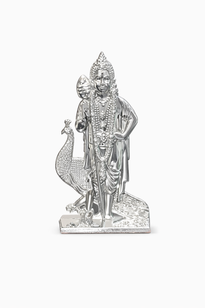 Dashboard Murugan Statue [10 cm] [Silver Color] – Compact Lord Murugan Idol for Car & Personal Spaces