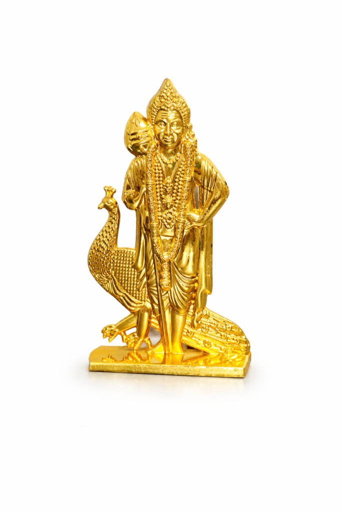 Dashboard Murugan Statue [10 cm] [Golden Color] – Compact Lord Murugan Idol for Car & Personal Spaces