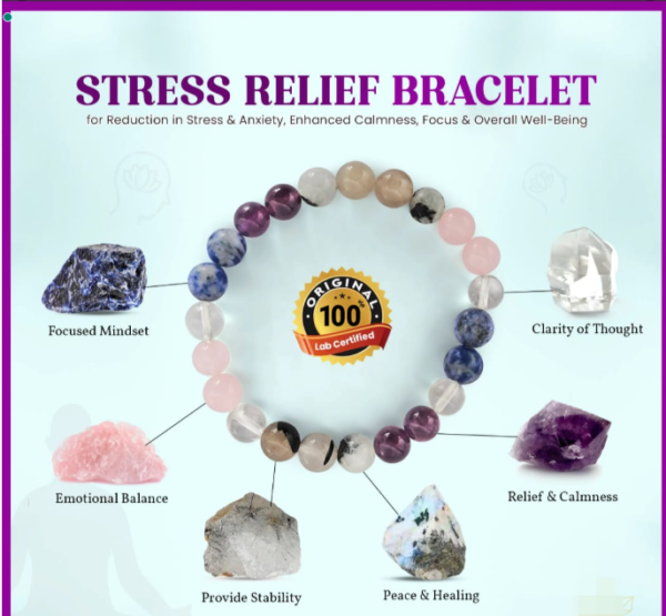 Stress Relief Bracelet [Certified] [8mm] – Original Healing Crystal Bracelet for Calm, Peace & Emotional Balance