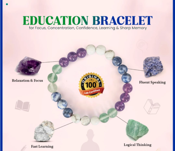 Education Bracelet [Certified] [8mm] – Original Crystal Bracelet for Focus, Memory & Academic Success