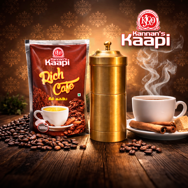 Coffee Filter [Pure Brass] & Kannan’s Kaapi Rich Cafe [250g] Combo – Authentic South Indian Degree Coffee Set