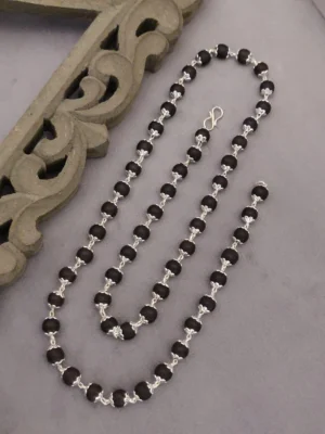 Silver Plated Karungali Mala With Certificate [54 Beads] [8mm] – Sacred Protective Mala for Spiritual Strength & Positivity