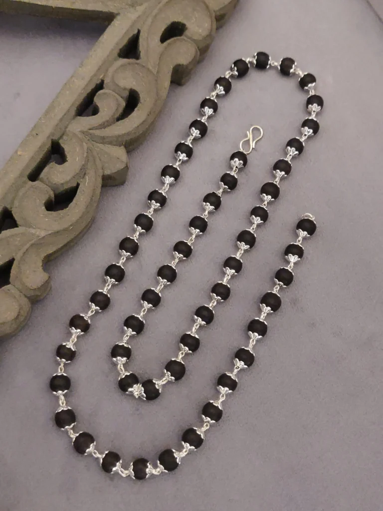 Silver Plated Karungali Mala With Certificate [54 Beads] [8mm] – Sacred Protective Mala for Spiritual Strength & Positivity