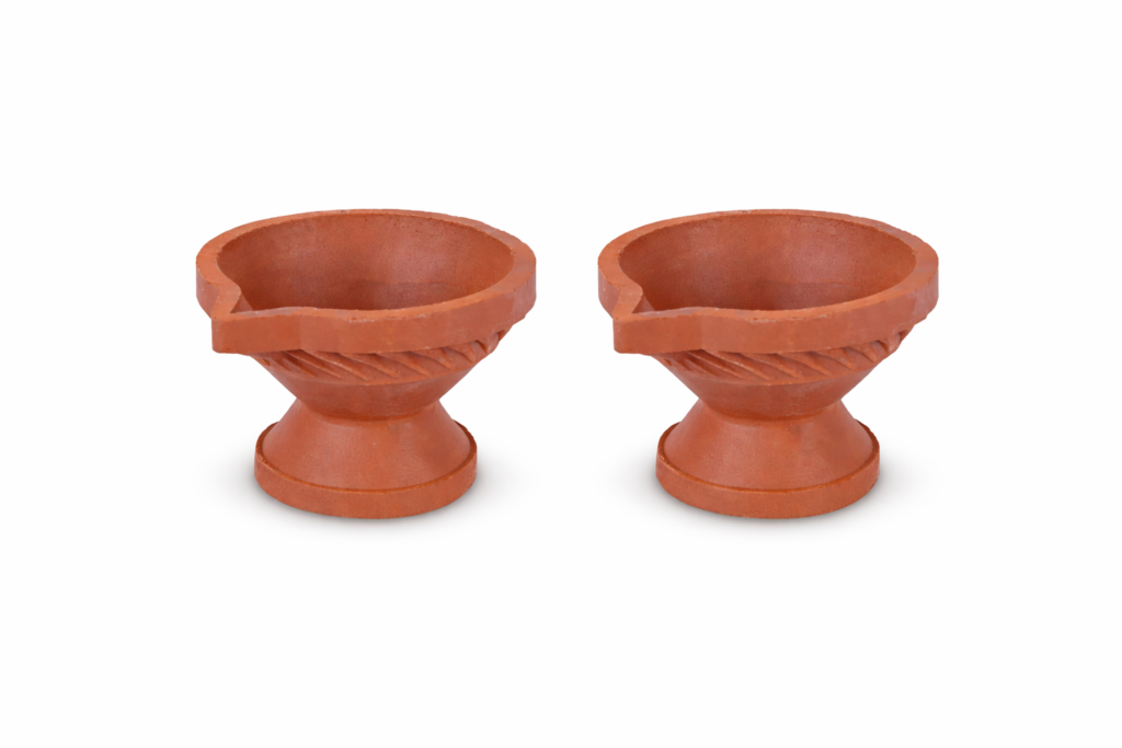 Clay Agal Vilaku With Stand [2 Pcs] [Terracotta] – Traditional Deepam Set for Pooja & Festivals