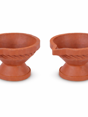 Clay Agal Vilaku With Stand [2 Pcs] [Terracotta] – Traditional Deepam Set for Pooja & Festivals